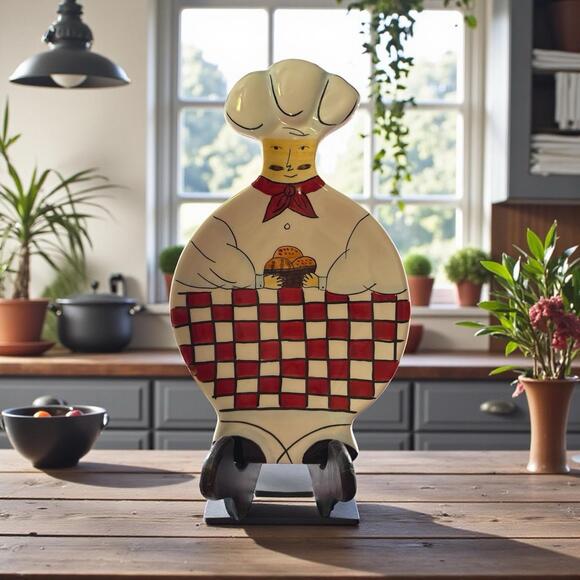 Fat & Skinny Chef Salt & Pepper, Napkin Holder and Spoonrest Red & White Ceramic - Picture 10 of 14